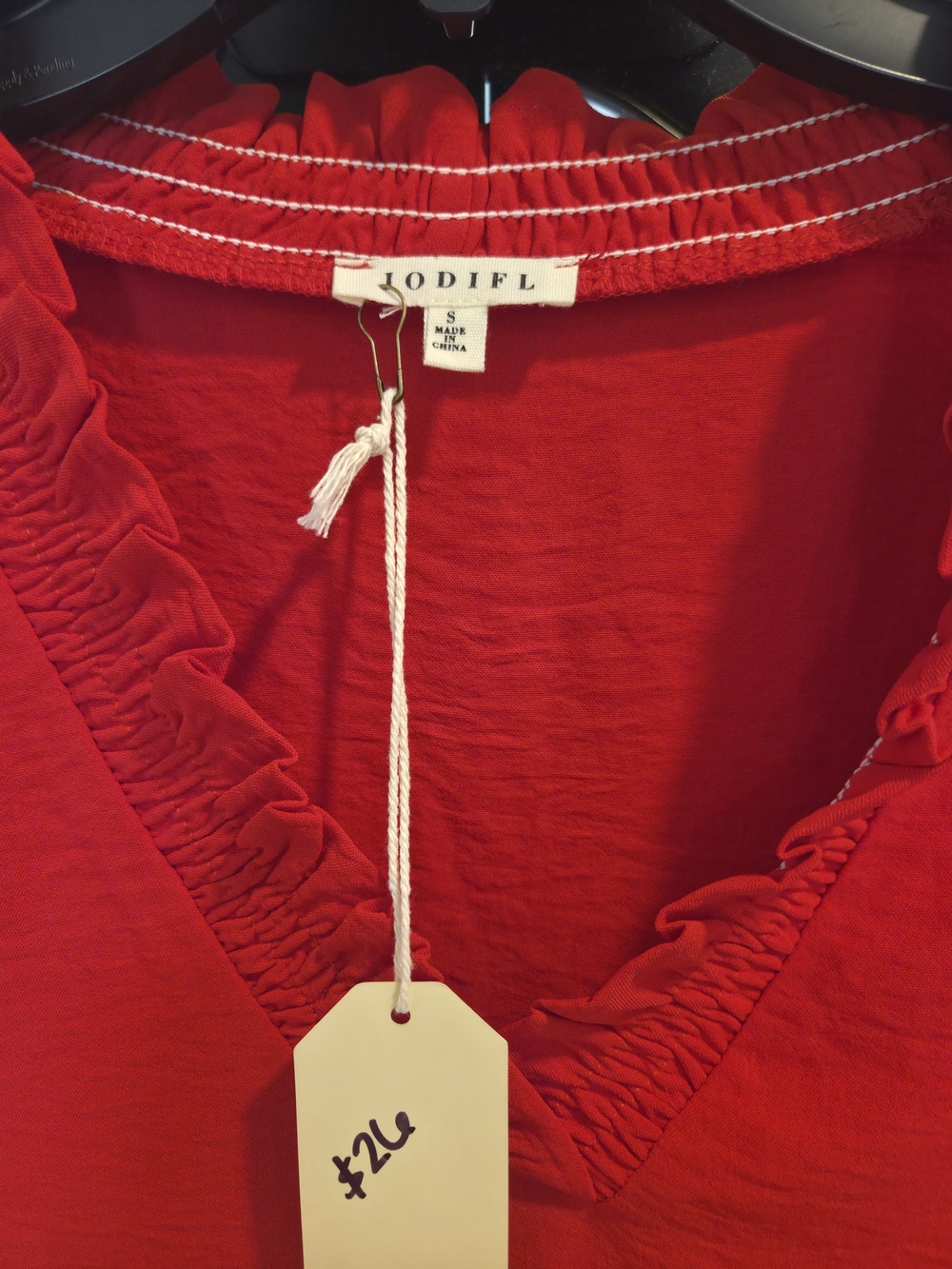 Red Ruffled V-Neck Top - Picture 2 of 2